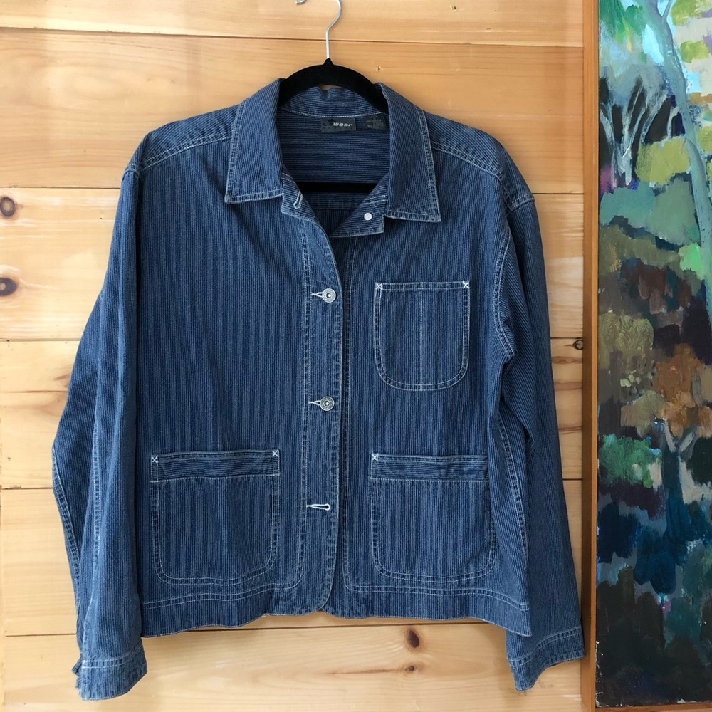 1990s Liz Wear Hickory Stripe Denim Chore Coat